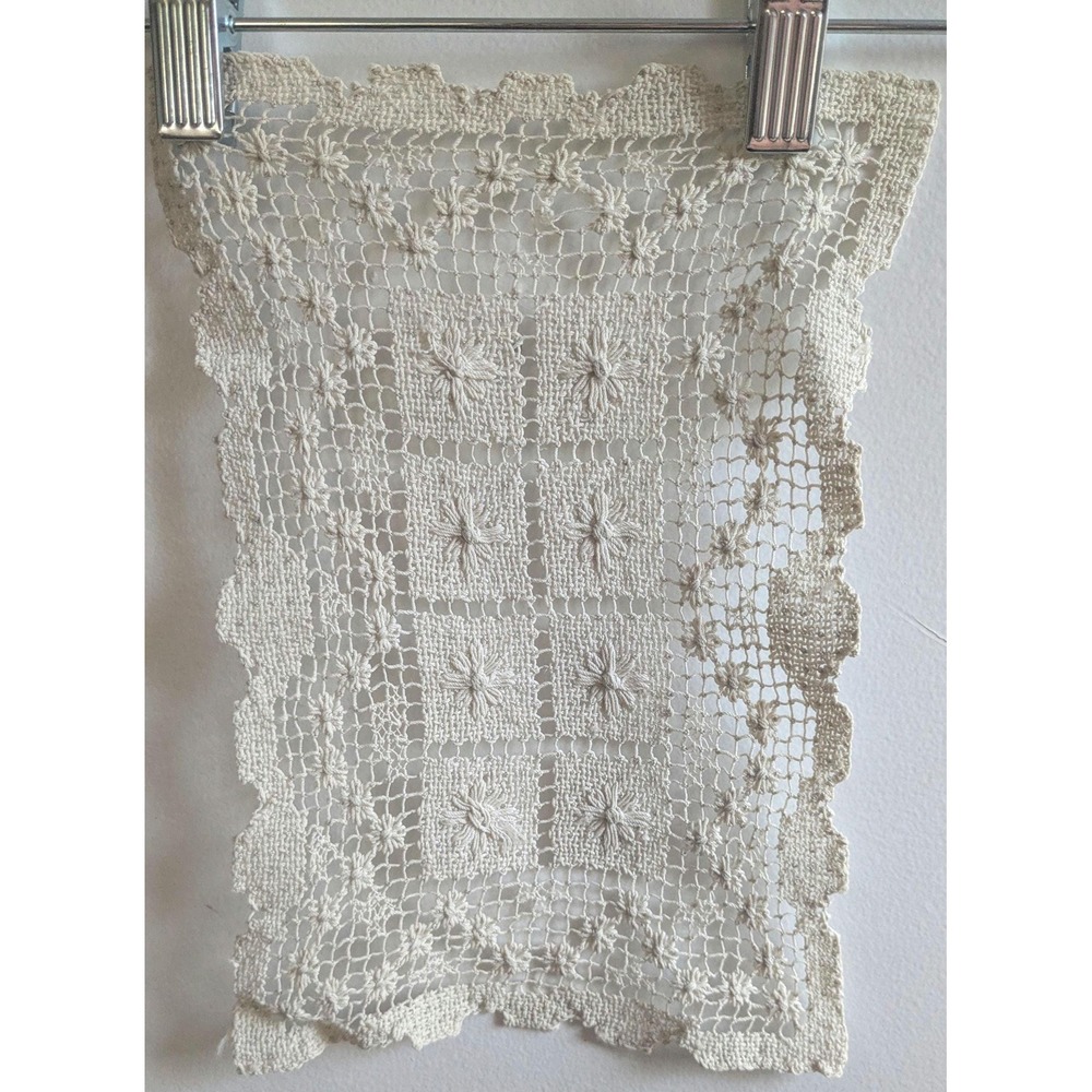 Pair of Vintage Hand Crocheted Doilies Floral Lace Table Mats